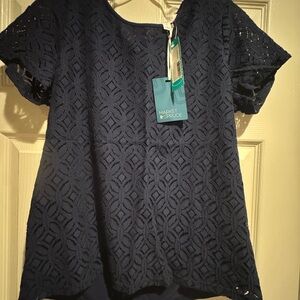 Market & Spruce Deep Blue Lace Blouse